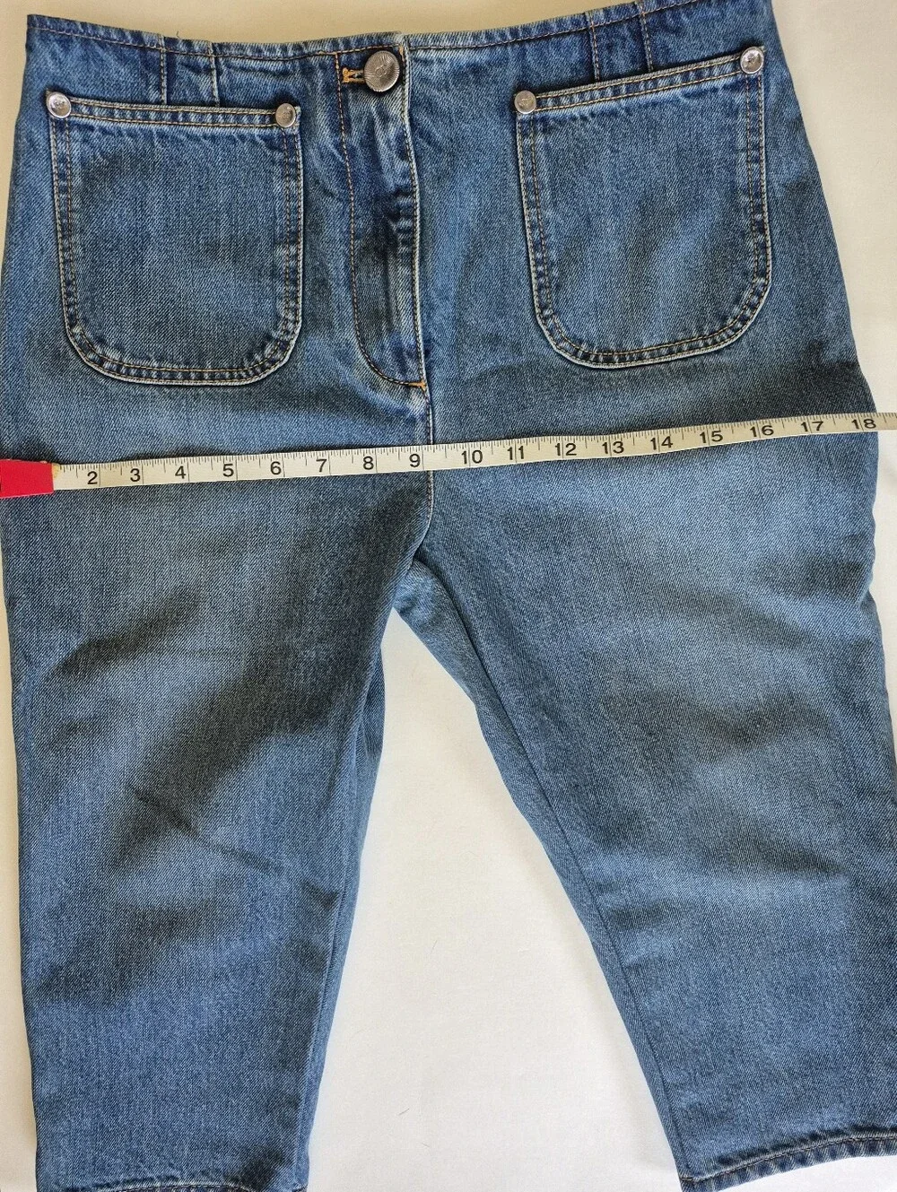 CHANEL Capri Pants Blue Denim Bermuda High Rise Size 40 = 8 NEW